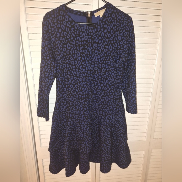 Michael Kors Dresses & Skirts - Michael Kors Blue and Black Leopard-Spot Fit & Flare Dress